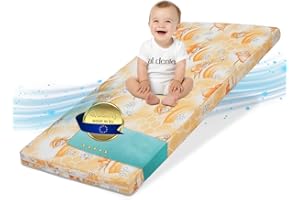 ‎BEST FOR KIDS Best For Kids - Kindermatratze 60x120 | klappbare Kindermatratze | Babybettmatratze 60x120 | Kinder Rollmatratze | Reisebett-Schaumstoffmatratze | Kinderbettmatratze mit Mikrofaserbezug (Orange)