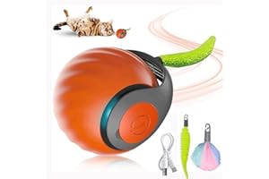 KQLHLHDYZ Interactive Cat Ball Toy with Replaceable tail, 2 Speeds Smart Interactive Pet Toy Ball, Motion Activated Automatic Cats Balls, USB Rechargeable Pet Toys, Orange