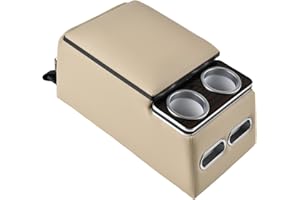 Coverado Console Centrale de Voiture, Console de siège arrière Universelle, Organiseur de siège arrière avec Porte - gobelets, Grand Compartiment de Rangement, Accoudoir Central (Régulier,Beige)