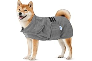 Nobleza Peignoir pour Chien en Microfibre avec Velcro, Super Absorbant et à séchage Rapide, Peignoir pour Tous Les Chats et Chiens, Cinq Tailles, Serviette Douce pour Chien (M Gris)