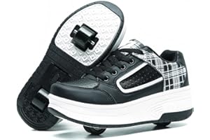 HUSK'SWARE HUSKSWARE Kids Shoes with Wheels – 2-Wheel Roller Trainers for Boys Girls, LED Light-Up USB Rechargeable Retractable Sneakers, Outdoor Sports Skating Shoes EU 27-40 Black Pink Gold Silver White