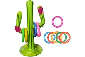 MIVAIUN 7 Pieces Cactus Ring Toss Game Set Inflatable Cactus,inflatable party props,Target throwing toy,Indoor Outdoor Toys Gift for Kids Family,for Hawaii Party Decor Swimming Pool Toy