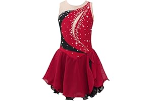 Manyakai Kinder Ballettkleid Mädchen Ärmellos Strass Glitzer Tanzkleid Eiskunstlauf Patchwork Kürkleider Rollkunstlauf Kleid Wettbewerb Performance Bekleidung