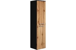 Badplaats B.V. Armoire de Rangement de Saturnus Hauteur 130cm Noir Mat avec Chene - Meuble de Rangement Haut Placard Armoire Colonne