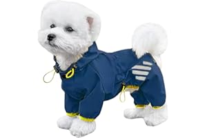 OTKARXUS Dog Raincoat,1PC Waterproof Hooded Dog Rain Jacket with Legs and Harness Hole,Adjustable Pet Rain Coat for Small Dogs (Blue, M)