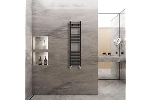 Warmehaus Straight Heated Towel Rail Radiator Ladder Black 1200x300mm Central Heating Radiators for Bathroom Kitchen