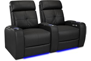 VALENCIA THEATER SEATING Valencia Verona Home Theater Seating | Premium Top Grain Italian 9000 Leather, Power Recliner, Power Headrest, LED Lighting (Row of 2, Black)