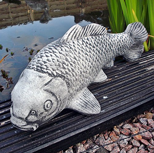 Steinfigur Koi Fisch Steinkoi Deko Garten Tier Tierfigur Gartenfiguren NEU 34cm grau / anthrazit Patiniert massiver Steinguss