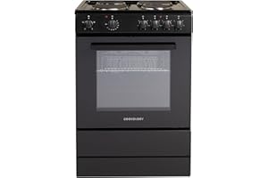 Cookology CFSP600BK/1 Freestanding Electric Single Cooker in Black - Solid Plate Top - 68 Litre Capacity - 60cm Wide - 4 Cooking Zone Hob - Analogue Dials