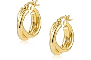 ALEXCRAFT Orecchini Cerchio Argento 925 in Oro 14K, Oro Orecchini Anallergici Donna, Orecchini Doppia C con Confezione