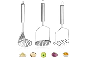 SXCCNW Kartoffelstampfer, 3 Stück Edelstahl-Gemüsestampfer, Edelstahl-Kartoffelstampfer Küchenwerkzeug für Kartoffelbrei Avocado Bohnen 24 x 10 cm