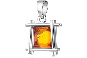 MATERIA by Matthias Wagner Quadratischer Bernstein Anhänger Silber 925 für Damen mit Kette