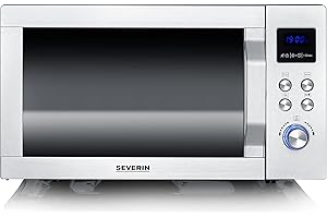 ‎SEVERIN SEVERIN 3-in-1 Mikrowelle mit Glasboden, Grill und Heißluftfunktion, Mikrowelle mit großer Nutzfläche für eckiges Geschirr, Schwarz/Edelstahl, MW 7777