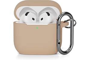 AOTUAO Kompatibel mit AirPods 4 Hülle Case, Weiches Silikon Stoßfeste Schutzhülle für AirPods 4. Generation (2024) (USB-C) Case Cover mit Karabiner, Front-LED Sichtbar, Milk Tea
