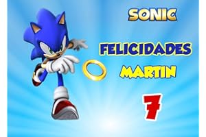 OBLEA PERSONALIZADA OBLEA de SONIC HEDGEHOG personalizada con nombre y edad para pastel o Tarta, especial para cumpleaños, Medida rectangular de 28x20cm