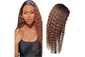 Zeslaerr Cabello Humano 13x1 Lace Front Wig Human Hair Deep Wave 1B/30 Black Root Ombre Brown No Tangles Swiss Lace Brecirian Virgin Natural Wig 20 Inch