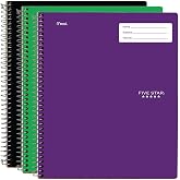 Five Star İnteraktif Not Alma Spiral Defterler, 3 Paket, 1 Konu, Kolej &Ccedil;izgili Kağıt, 11" x 8-1/2", 100 Yaprak, Siyah, Yeşil,
