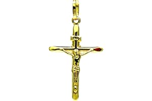 PEGASO GIOIELLI Ciondolo da Uomo in Oro Giallo 18Kt (750) Pendente Religioso Croce Smussata con Gesù Cristo - Donna Bambini