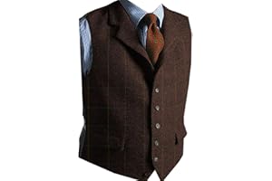 SOLOVEDRESS Gilet da Abito da Uomo Elegante Scozzese Tweed Panciotto Slim Fit per il matrimonio