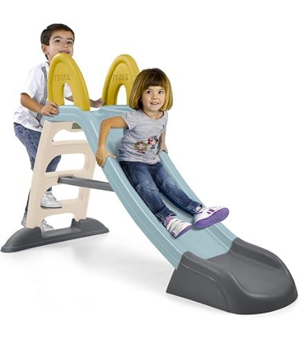 JAMARA 460549 Tobogán Funny Slide – Hecho de plástico Resistente, caño Antideslizante para aterrizajes Suaves, escalones Anchos y Asas de Seguridad, Cuerda estabilizadora, Gris