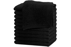 Westlane Linens 100% Cotton Face Cloths Flannels & Washcloths 500 GSM Super Soft Hotel Quality (Black, 12 Pack)