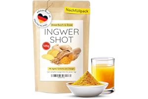 ‎MEERBACH & ROSE Meerbach & Rose Fruchtig scharfer Ingwer Shot 125g, Nachfüllpack, veganer Ingwer und Kurkuma Shot zum Anrühren im Beutel für bis zu 160 Shots, Pulver