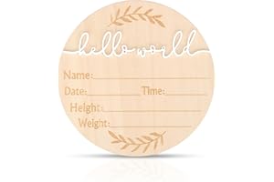 PEUTIER Baby Announcement Sign, 5.9 Inch Wooden Hello World Baby Sign Newborn Welcome Sign Birth Announcement Sign for Hospital Baby Shower Photo Prop Home Decorations