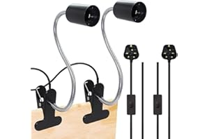 CRZPCHAS Metal Clip on Light 2Pcs Clip on Bulb Holder Flexible E27 Lamp Holder, Black Clamp Light with 360° Rotatable Gooseneck and 220 cm Cable Switch, Clip on Lamp for Bedroom, 60W Max（Bulb not Included）