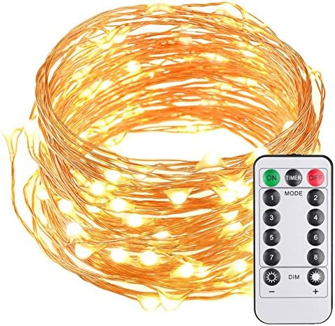 Waterproof Fairy String Lights Battery Operated Waterproof 8 Modes Twinkling 50 LED String Lights 16.4FT Copper Wire Firefly Lights Remote Control for Bedroom Wedding Festival Decor (Daylight White) (2 Lines)