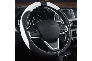 Pahajim Steering Wheel Covers Soft Leather Universal 15 Inch/38CM Car Steering Wheel Cover Breathable Anti-slip Sport Style, Durable, Comfort for Women Men (black-white)