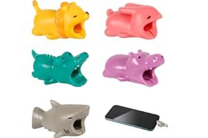 NQEUEPN 5pcs Cable Protector Animals Bite, Cute Charging Data Cord Savers Crocodile, Hippopotamus, Pink Rabbit, Gray Shark, Lion Charging USB Cable Protectors Cover for Most Cellphones and iPad Chargers