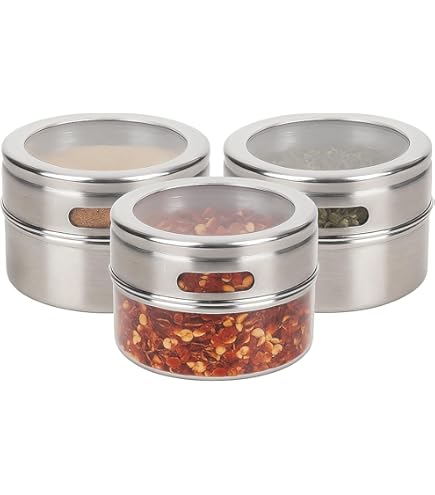 YUENPUN Magnetische Kruidenpotjes - 18 Stuks, Roestvrij Staal, 113 Ml, Met Venster, Voor Keuken