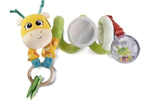 Chicco Mrs Giraffa, Corda Colorata a Forma di Giraffa da Agganciare al Passeggino, con Simpatici Pendenti, Specchietto, Pallina Sonaglio, Gioco da Passeggio, 6-36 Mesi