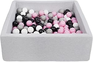 Velinda Bällebad Ballpool Kugelbad Bällchenbad Kinder-Pool mit 200 Bällen/90x90cm (Farbe der Bälle: schwarz,weiß, rosa,grau)