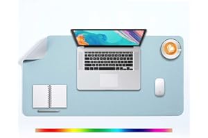 DOBAOJIA Tappetino per Mouse Grande, Mouse Pad XL, Sottomano da Ufficio, Laptop Tappetino, Tappetino Scrivania, Tappetino Scrittura, Uso Doppio Lato Simipelle PU 80 x 40cm Azzurro/Argento