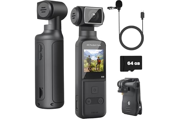 YDI Caméra de Corps 4K avec Microphone Externe, Caméras Corporelles Pocket Vlog avec Lentille Pivotée à 270°, Body Cam pour Sport, Vélo, Voyage, Enregistreurs de Police, 64GB Inclus