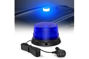 Fxlpower Gyrophare à 90 LED avec Câble de 2.8 Mètres, Bleu LED Avertissement 12-24V avec Aimant, étanche IP65, 2 Modes pour Véhicules de Construction Tracteur Remorque Chasse-Neige