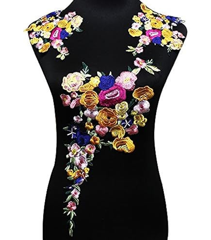 Jiede - Nouveau Style Tissu Multicolore Broderie 3D Paillettes Dentelle Tulle Tissu Grande Fleur Brodé Design Pour Robe 3D Broderie Tissu