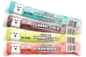 OLD SCHOOL CLASSICS! FAMILY FRUIT TREE Ice Cool Old Skool Classic Ice Pops Multi Pack, 40 x 50ml, 10, Blue Raspberry 10, Strawberry 10,Lemon & Lime, 10 Cola