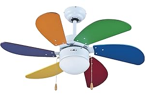 Zephir, Ventilatore da Soffitto, Multicolore, 6 Pale, 3 Velocità Diametro 90cm, Con luce, Funzione Reversibilità, Comando a Cordicella