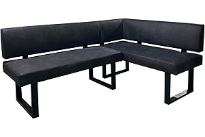 ‎BYLIVING byLIVING Eckbank Vancouver/Vintage Mikrofaser anthrazit/Metall Gestell schwarz pulverbeschichtet/Taschenfederkern/Langer Schenkel Links/Küchenbank/Sitzbank / 181,5 x 125, H 86 cm