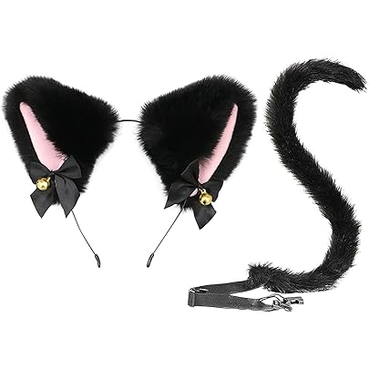 BYNYXI Set Di 2 Pezzi Per Costume Da Gatto, Orecchie Di Gatto, Cerchietto Con Coda Di Volpe Lunga, Orecchie Di Coda, Fascia Per Cosplay, Copricapo Per - Foto 9