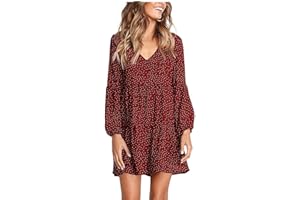 XIVISTO Vestito da Donna Maniche Lunghe Casual Abito in Scollo V a Pieghe Sexy Abito Mini Corto con Maniche a Lanterna Abitino Primavera Autunno Inverno