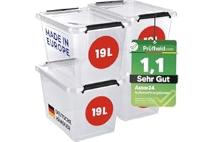 astor24 [Test SEHR GUT, NOTE 1.1] Aufbewahrungsboxen mit Deckel 4x 19 L, Aufbewahrungsbox, Aufbewahrung und Organisation, Organizer für Küche Büro Haushalt Schrank Werkstatt [MADE IN EUROPE]