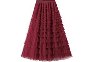 SotRong Damen Lange Stufenröcke Elastische Taille Tüllröcke Mehrschichtige Faltenröcke Mesh Tutu Röcke Puffy Maxi Röcke