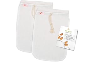 Amazy Borsa per Latte di Noci (2 Sacchetti) - Sacchetto filtrante Latte vegetale, Latte di Noci, Mandorla, Frutta secca, e Cereali con 8 Etichette di Gesso e Manuale illustrativo (20 x 30cm)