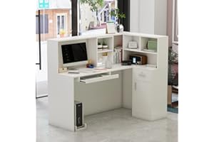 DEZAGCE Banco Reception con Tavolo da Computer e Ripiano Rimovibile - 1 Cassetto e 1 Armadio - MDF, 140 x 80 x 120 cm