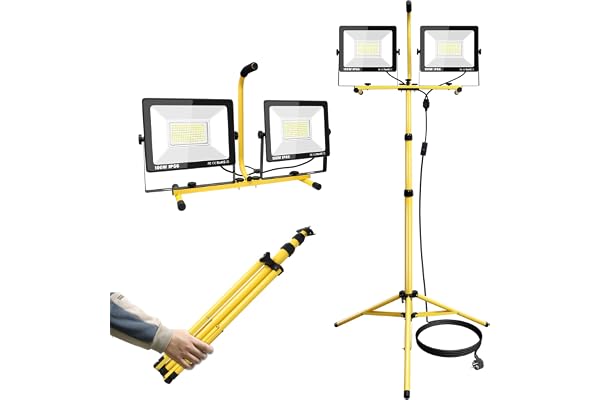 RIGIDON 200W projecteur led chantier trépied pied, 20000LM 175V-265V phare de chantier, phare de travail, éclairage lumière pour garage, jardin, industriel, atelier, exterieur interieur, 6000K Blanc
