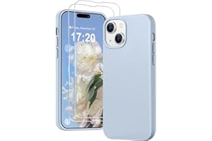 PuyaTeya 3 in 1 Hülle für iPhone 15, mit 2 Stück 9H Panzerglas Premium Liquid Silikon Hülle, mit 4-Layer stoßfesteabriebfestes, Soft Mikrofaserfutter Kratzfes Schutzhülle für iPhone 15(Azurblau)