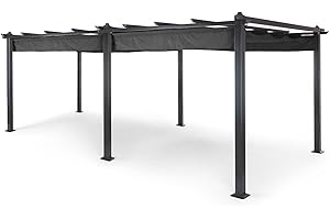 Blumfeldt Pantheon Pergola Awnings Pérgola de Jardín, Carpa 2,95x5,95 m, Techo Impermeable y Retráctil de Poliéster Exterior, Cenador Marco Aluminio, Protección UV, Pergolas de Jardin Gris Oscuro